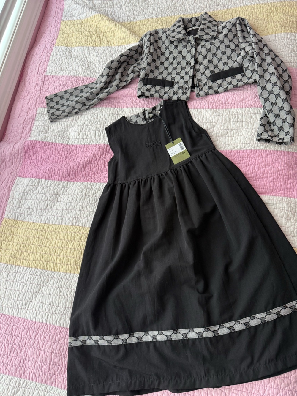 Gucci Black Sleeveless Gathered Waist Dress with Logo Detail